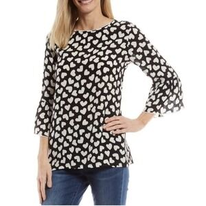 John Mark Heart Print 3/4 Flare Sleeve Tunic Top Women's Size Large